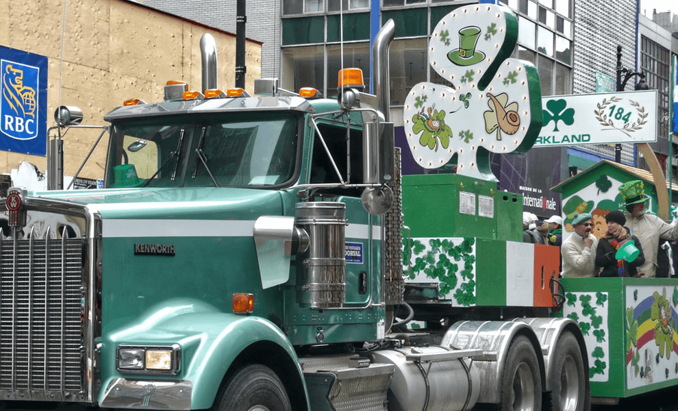 truck painted green for st. patrick's day with shamrock